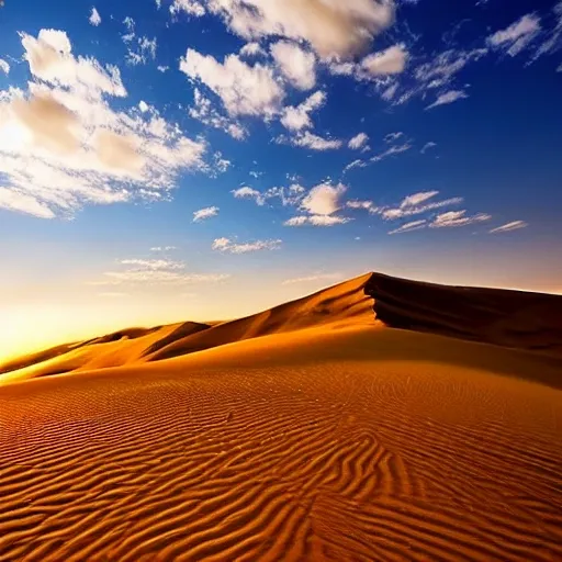 Arabic desert with a lot of sand and the Sun piercing the sky. - Arthub.ai