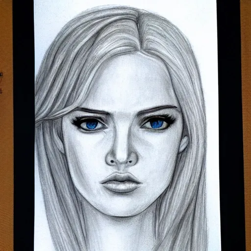 Totalitarian queen, beautiful blonde whiteish hair, white blue eyes, , Pencil Sketch