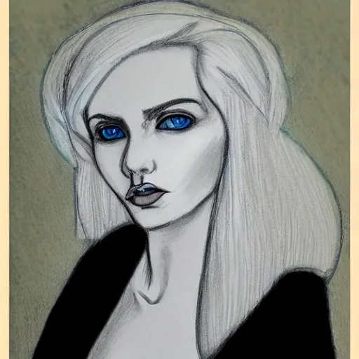 Totalitarian queen, beautiful blonde whiteish hair, white blue eyes, , Pencil Sketch