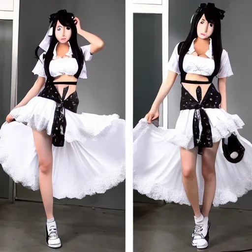 

turn into anime in the style of Rococo little girl downy bunny ears white top, skirt, suspenders,
huge boobs, 3D