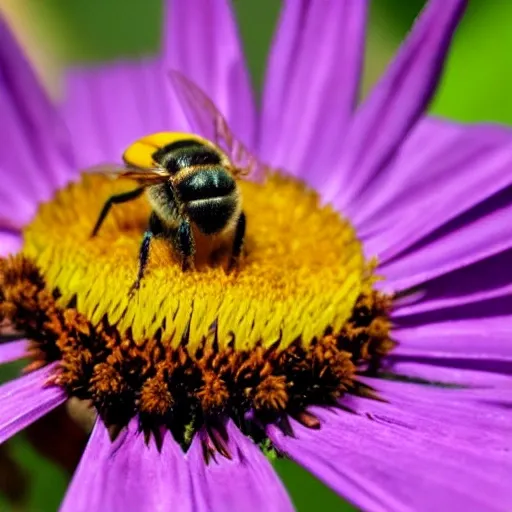 Una abeja de color morado 
