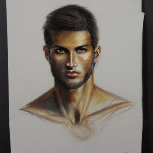 Male warrior, angular face, tall, bright brown hair, light brown eyes, Pencil Sketch, Oil Painting