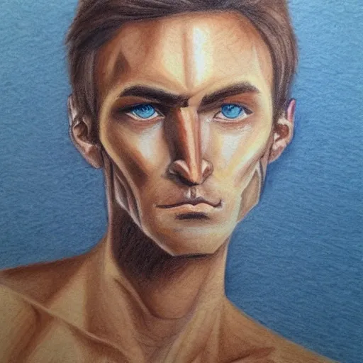 Male warrior, angular face, long brown hair, brown bread, light blue green eyes, Pencil Sketch, Oil Painting