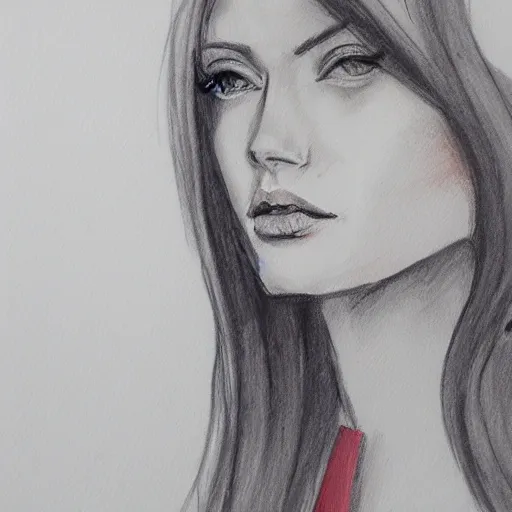Female, angular face, long red hair, blue eyes, Pencil Sketch, Oil Painting