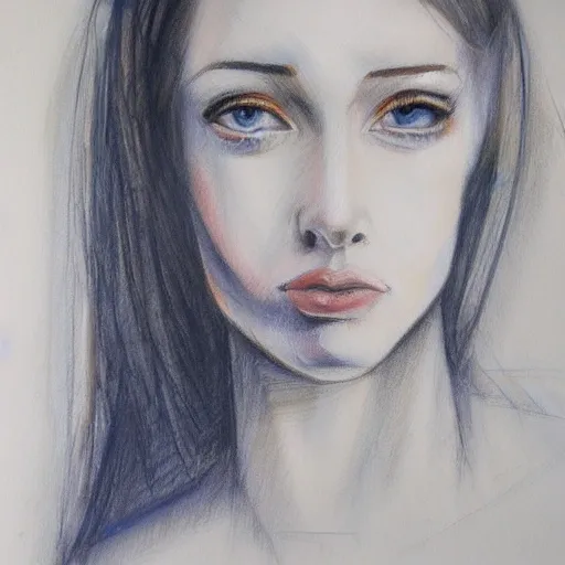 Female, angular face, blue eyes, Pencil Sketch, Oil Painting