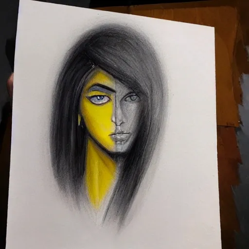 Female, angular face, yellow eyes, Pencil Sketch, Oil Painting