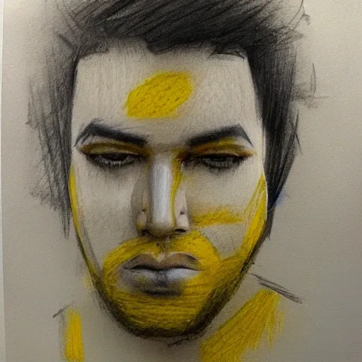 Male, thick face, yellow eyes, Pencil Sketch, Oil Painting