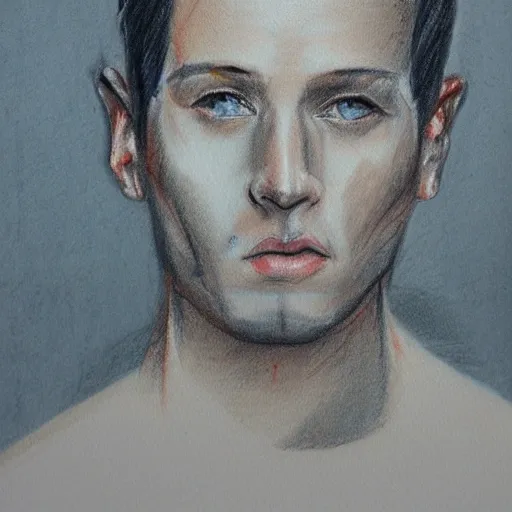 Male, thick face, gray eyes, Pencil Sketch, Oil Painting