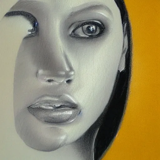 Female, thick face, black eyes, Pencil Sketch, Oil Painting