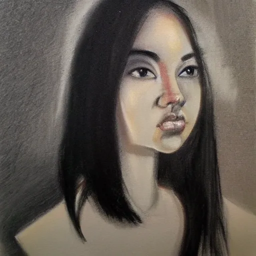Female, thick face, black eyes, Pencil Sketch, Oil Painting