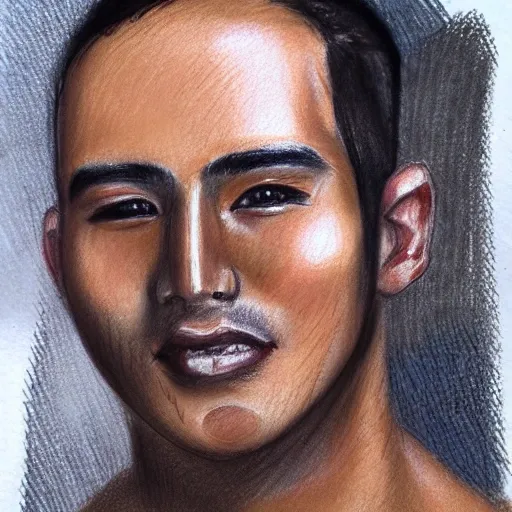 Male, Asian, angular face, tan, black eyes, Pencil Sketch, Oil Painting