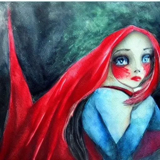 beautiful, perfect, red riding hood, Oil Painting, Water Color, 3D