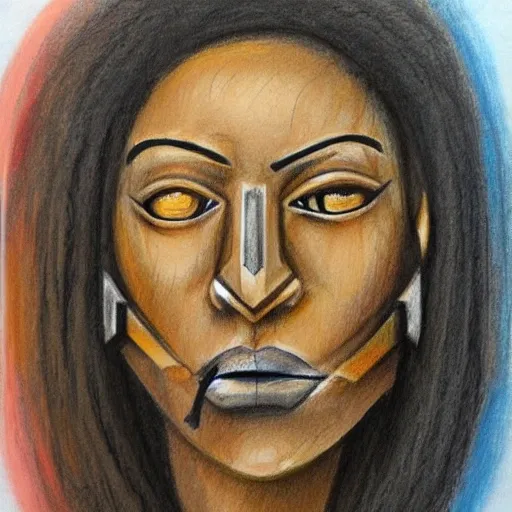 warrior, African, angular face, tan, black eyes, Pencil Sketch, Oil Painting