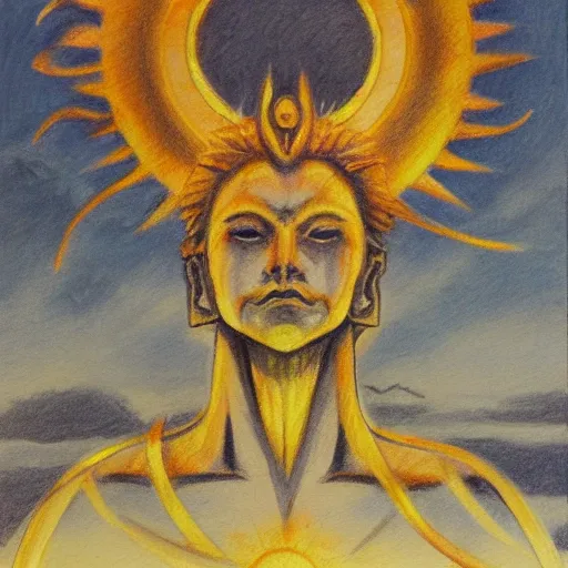 Royerous God of the sun, Pencil Sketch, Oil Painting