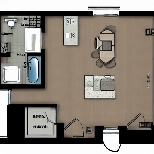 Please design floor plan for a 1 bedroom + Den apartment with screened-in balcony and 1 1/2 bath.Only have 1087 square feet to work with., , 3D, Pencil Sketch