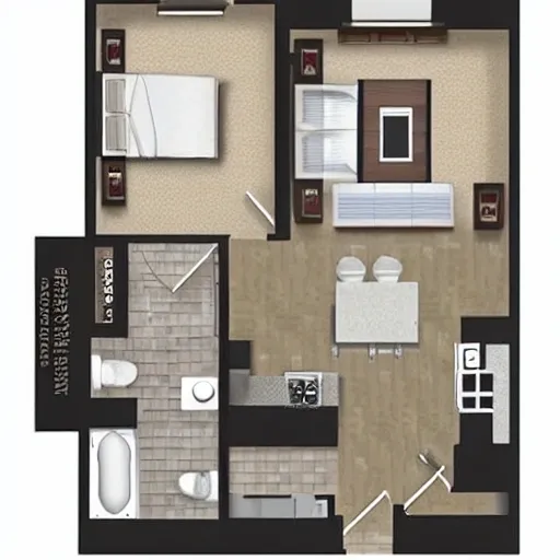 Please design floor plan for a 1 bedroom + Den apartment with screened-in balcony and 1 1/2 bath.Only have 1087 square feet to work with. Where should I put a 5-foot baby grand piano?
, 3D