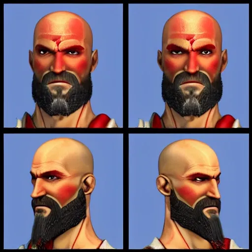 Kratos with hair and no facial hair, 3D