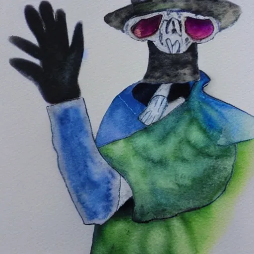 mysterious man glass and gloves, Water Color