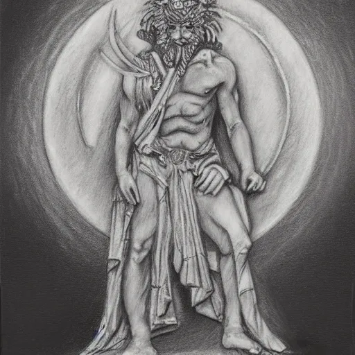 moreom God of the moon , Pencil Sketch, Oil Painting
