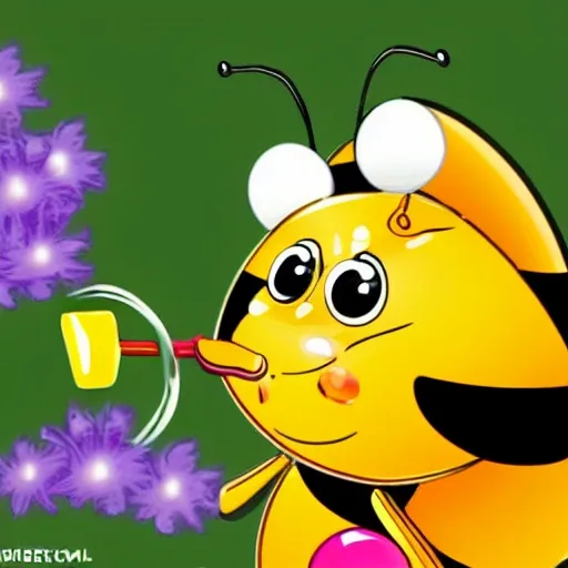 bee drinking honey that is cartoon a cute bee that is not very real