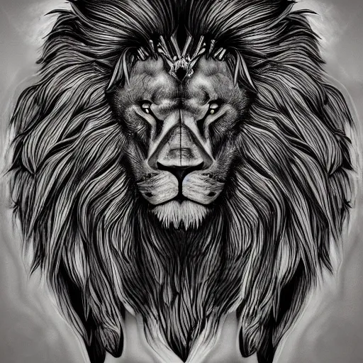 lion as a strong warrior with wings | whole body| body of man| centered| very detailed| precise lineart | integral kinematics| Griffiths Meat| , portrait photography, dramatic lighting, photorealism