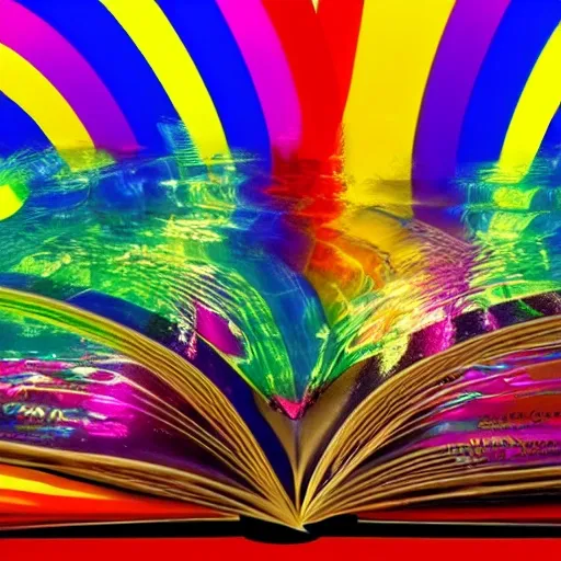 A magic book, highly detailed,  intricate details colorful rainbow,its eating two girls masterpiece  electric lighting around, an explosion of magic, splash effect background, UHD, 32k resolution, winning awards, , Trippy