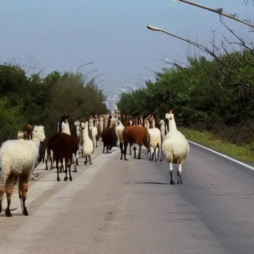 people commuting on freeway on llamas