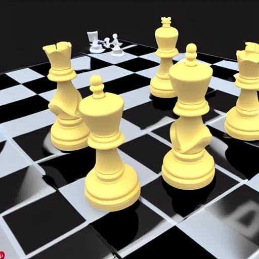 Robotic chess pieces fighting over a chess board, 3D