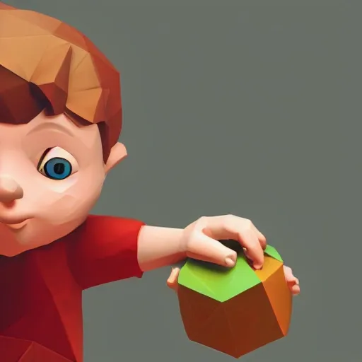 a young boy holding a toy, rolled up sleeves, character design, low poly, pinterest, 4 k