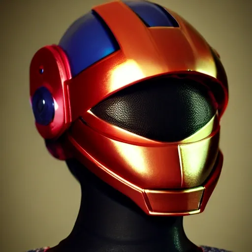 (( ultradetailed, vintage, retro, centered, sentai japanese show, close up, power ranger, octane render, redshift )) photography of a sentai fighter wearing a (( full head, geometric, daft punk )) helmet and (( full body, iridiscent, shiny, metal )) costume, power rangers, masked rider, by power rangers and sentai tv, pastel colors, kodakchrome, sharp focus lens , chromatic aberration