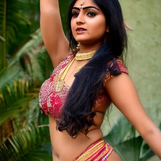 a whole shot photo of a beautiful Indian woman barely dressed Sarry dancing ,4k