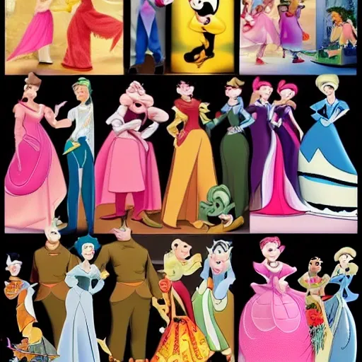 an charcater with disney style yn ten different poses