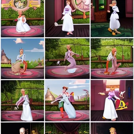 an charcater with disney style in ten different poses