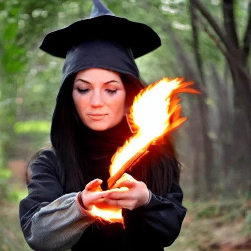 a female wizard casting black fire ball, realistic