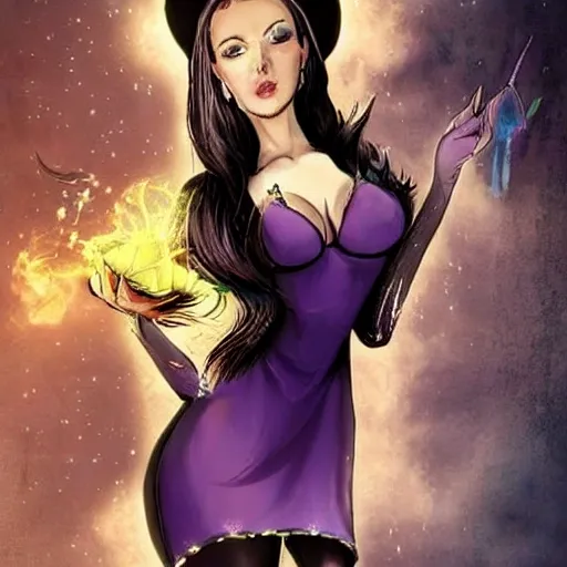 a beautiful witch in a sexy dress casts an ice spell, realistic
