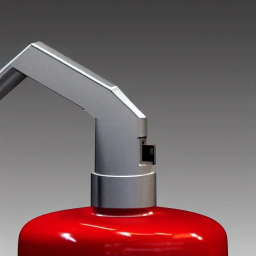 Isometric view of an in-line fire extinguisher