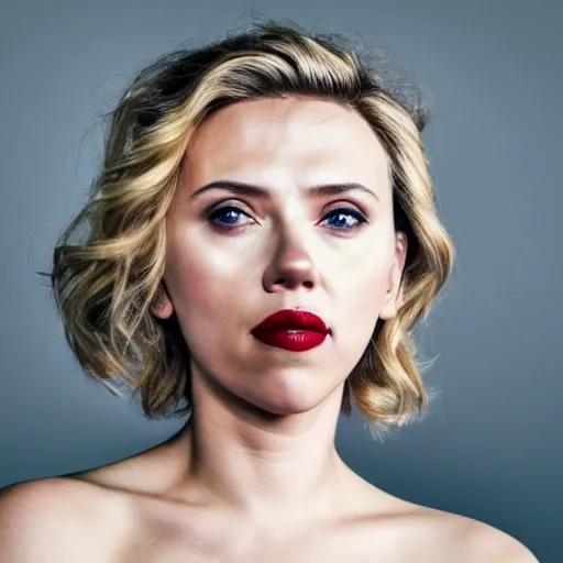 image of Scarlett Johansson, frontal, neutral background, longin ...