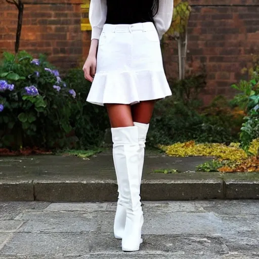 sexy strong woman mini skirt white boots 