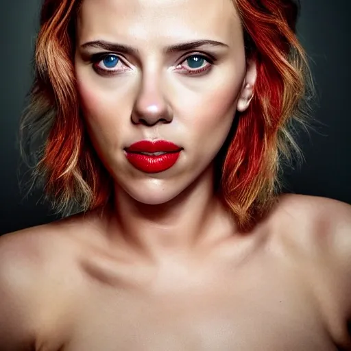 image of Scarlett Johansson, frontal, glamorous, warm colours, longing look, red dress, looking straight into the camera, real photography fujifilm superia, full HD, taken on a Canon EOS R5 F1.2 ISO100 35MM --ar 4:3 --s 750 --q 2
