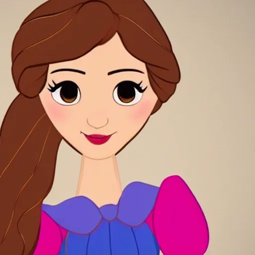 a disney princess full body with brown hair, light brown eyes, a mole above her lip, Cartoon