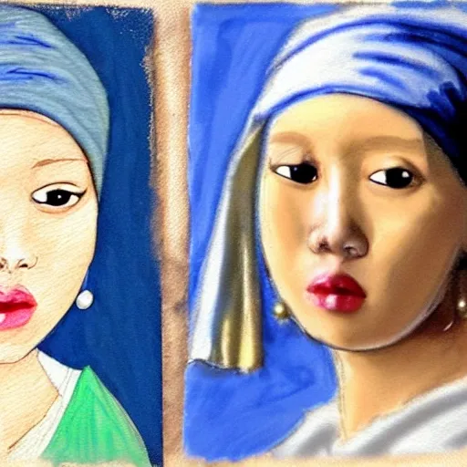  1girl,Girl with a pearl earring Negative prompt: paintings, sketches,  3D,chinese women