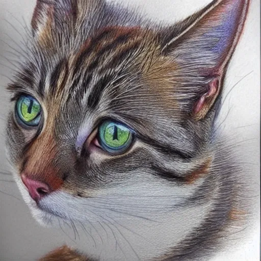  Colored pencil art on paper, highly detailed, artstation, ,cat