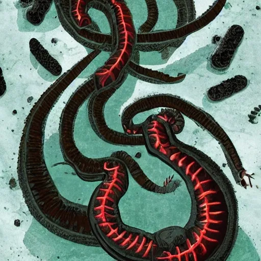 Worms, blood, ruins, black, jade, cover of novel, no text on picture