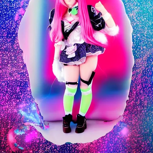 ultradetailes 8k,photo of cat girl,cosplay kawaii harajuku  girl, 3D glitter, Trippy