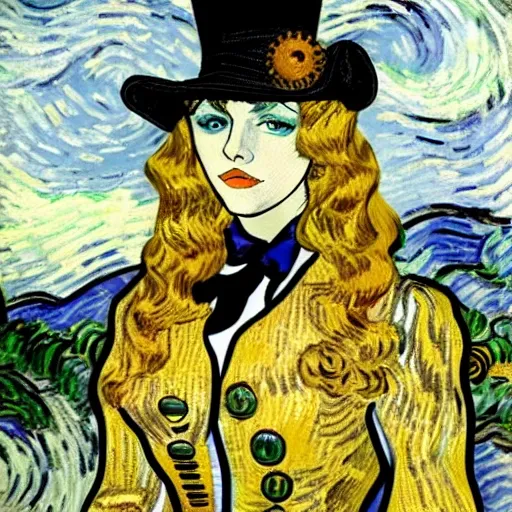 blonde model, steampunk style by Vincent Van Gogh
