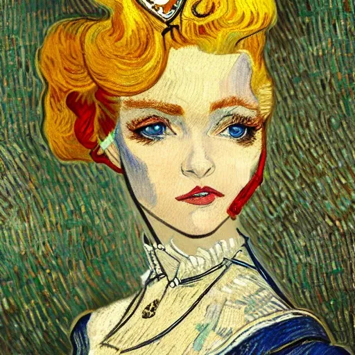 blonde princess, steampunk style by vincent van gogh, best quality, high quality, highres, detail enhancement
