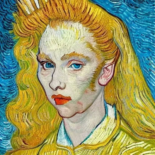 blonde princess, whole body, style by vincent van gogh, perfect eyes