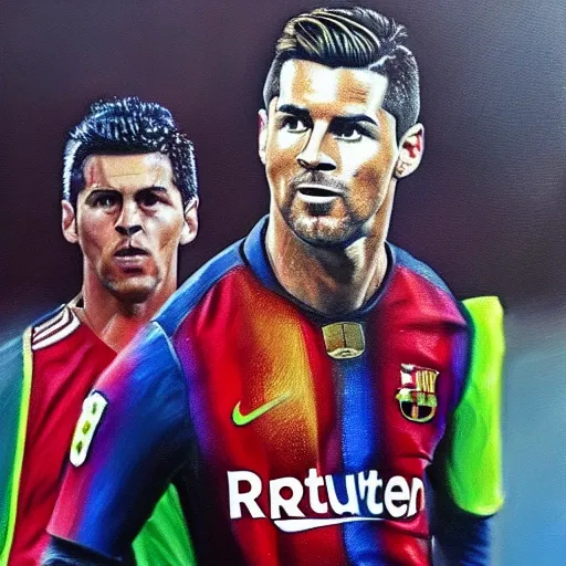 Cr7vsMessi photorealist 4k, Oil Painting,robot