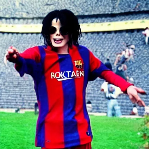 michael jackson dressed up in barcelona jersey