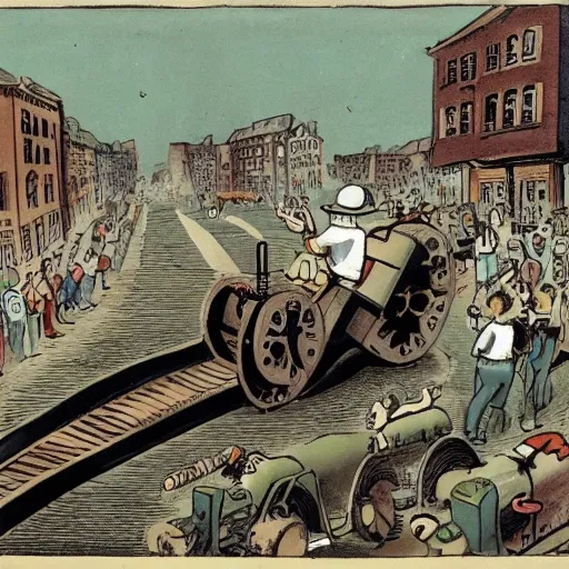 steamroller passing over the people in the street, screams and despair
, Cartoon